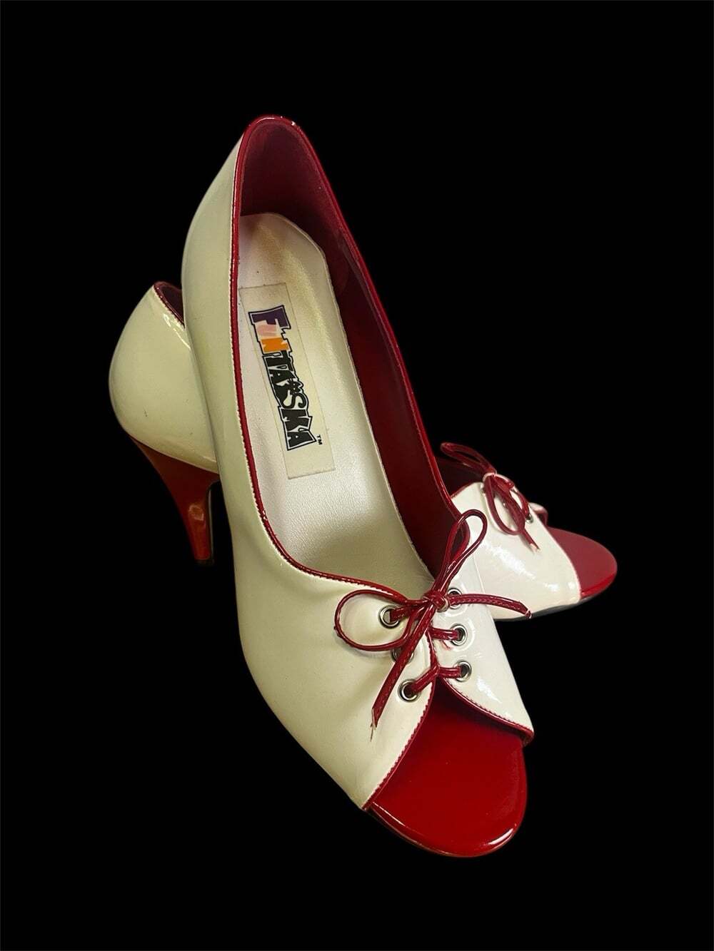Funtasma Pump 216 Retro Nurse Peep Toe Heels Sz 10 Patent Stiletto Lace Up Bow